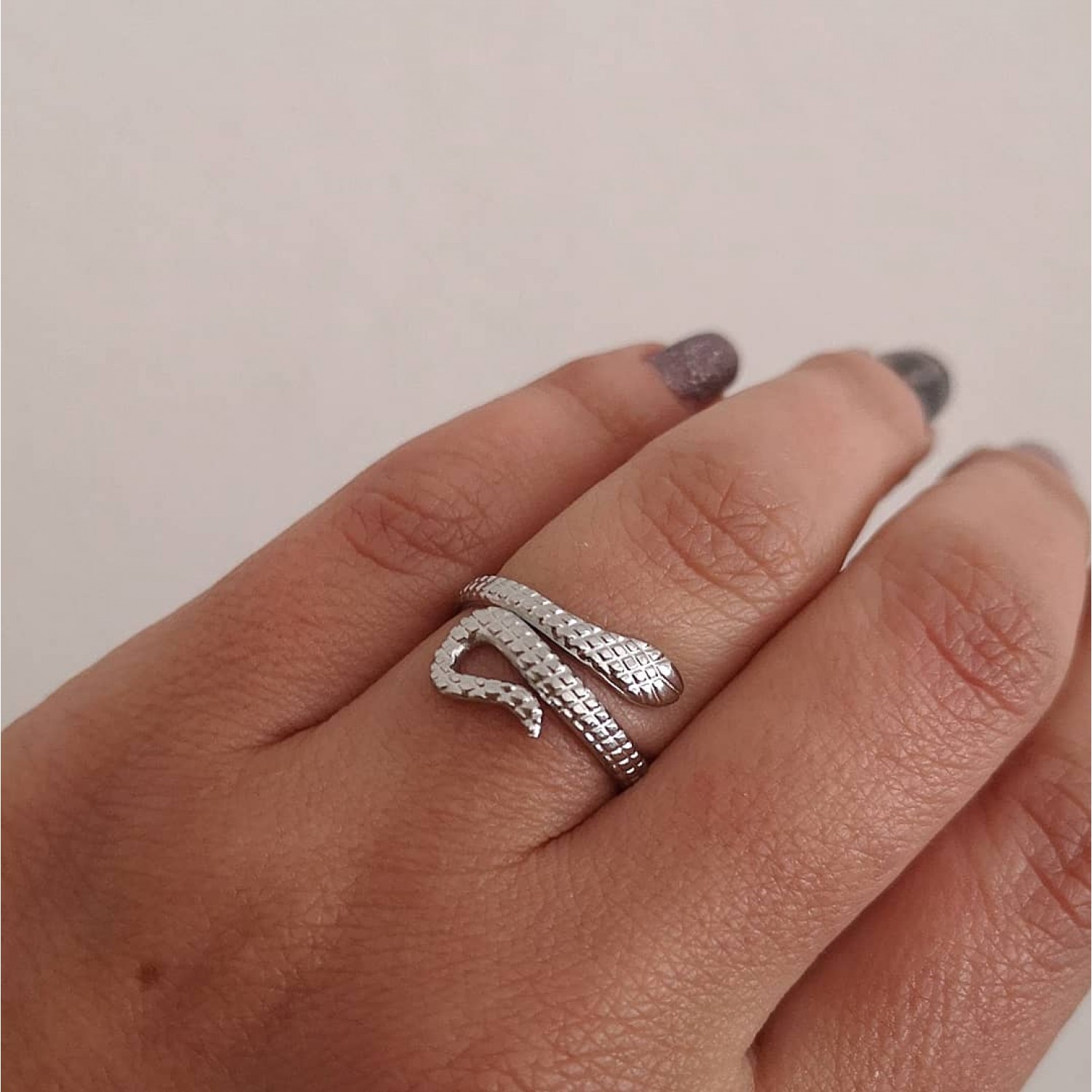 STAINLESS STEEL δαχτυλίδι ανοιγόμενο φίδι ασημί.
