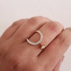 STAINLESS STEEL δαχτυλίδι ανοιγόμενο πεταλούδα λευκό στρας ροζ χρυσό.