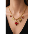 Statement Κολιέ με Ιερές Καρδιές & Κόκκινο Σμάλτο – Ανοξείδωτο Ατσάλι