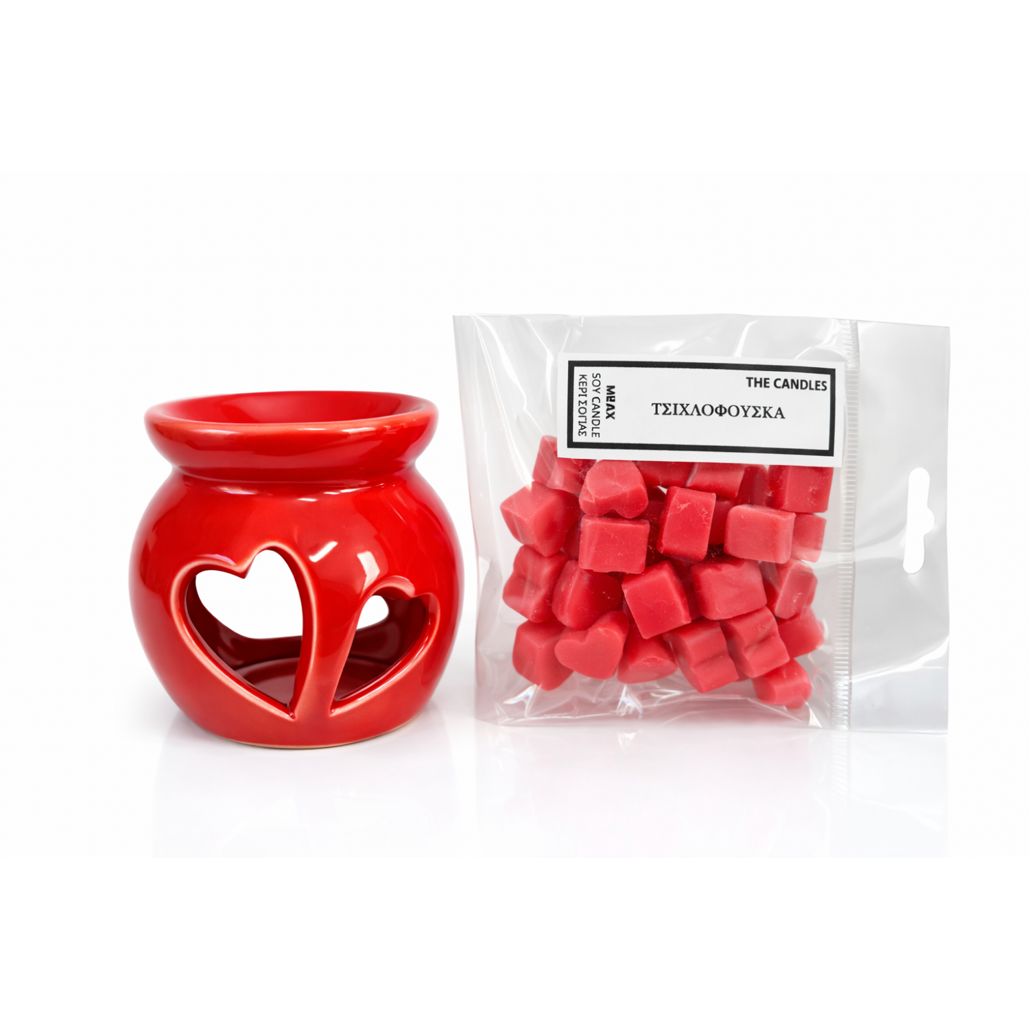 Σετ Αρωματικού Καυστήρα Καρδιά & Wax Melts Κόκκινα – Romantic Home Set