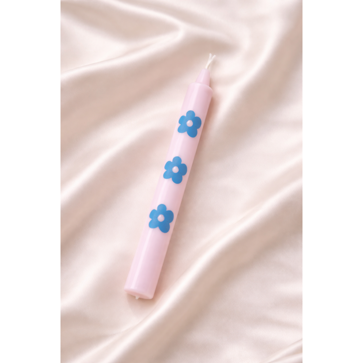 Minimal Flower Ροζ Λαμπάδα με Μπλε Λουλούδια