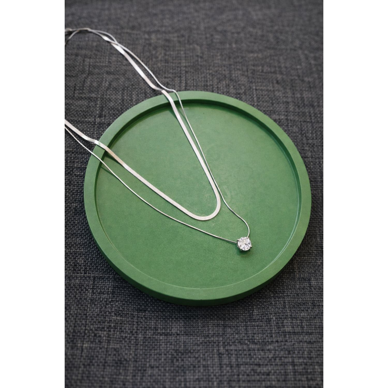 Διπλό Κολιέ Ασημί με Λαμπερό Ζιργκόν