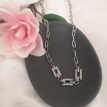 STAINLESS STEEL αλυσίδα ασημί με strass