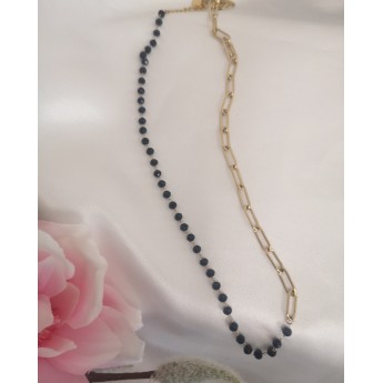 STAINLESS STEEL αλυσίδα με μαύρο Ροζάριο σε κίτρινο χρυσό