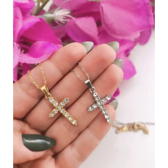 STAINLESS STEEL αλυσίδα λαιμού σταυρός με strass.