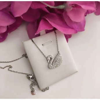 STAINLESS STEEL αλυσίδα λαιμού κύκνος με strass σε ασημί