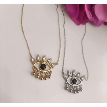 STAINLESS STEEL αλυσίδα λαιμού μάτι μαύρο ""boho".