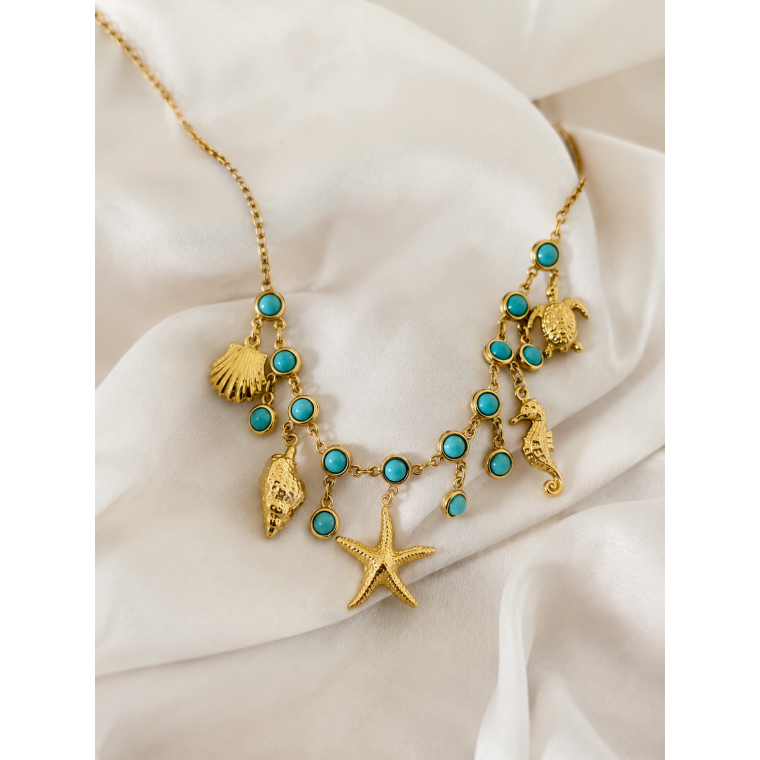 Γυναικείο Κολιέ Ocean Charms Turquoise Gold Stainless Steel