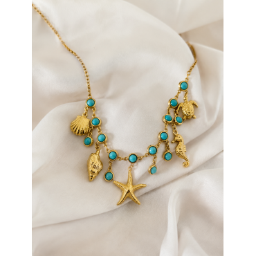Γυναικείο Κολιέ Ocean Charms Turquoise Gold Stainless Steel