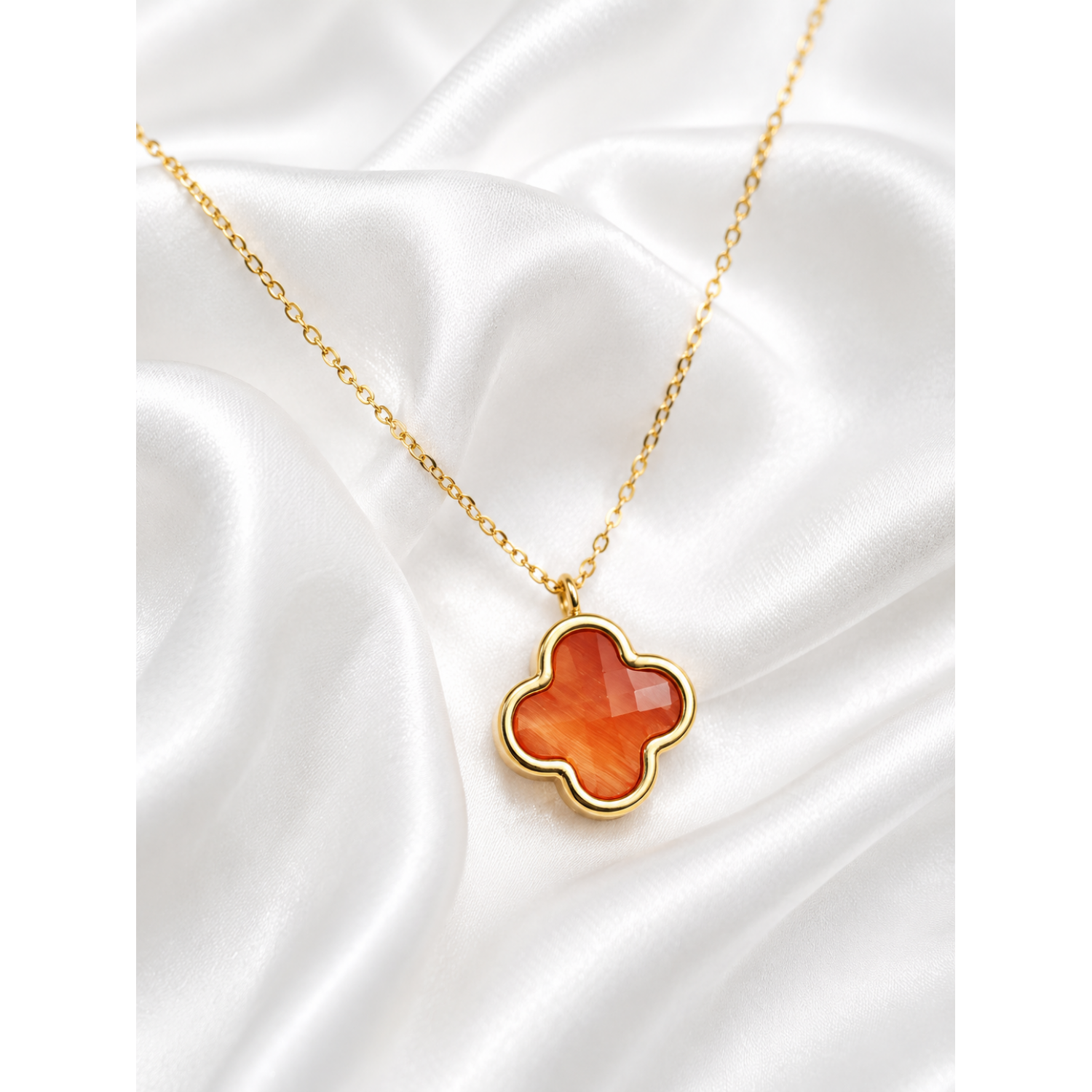 Γυναικείο Κολιέ Clover Orange Gold Stainless Steel