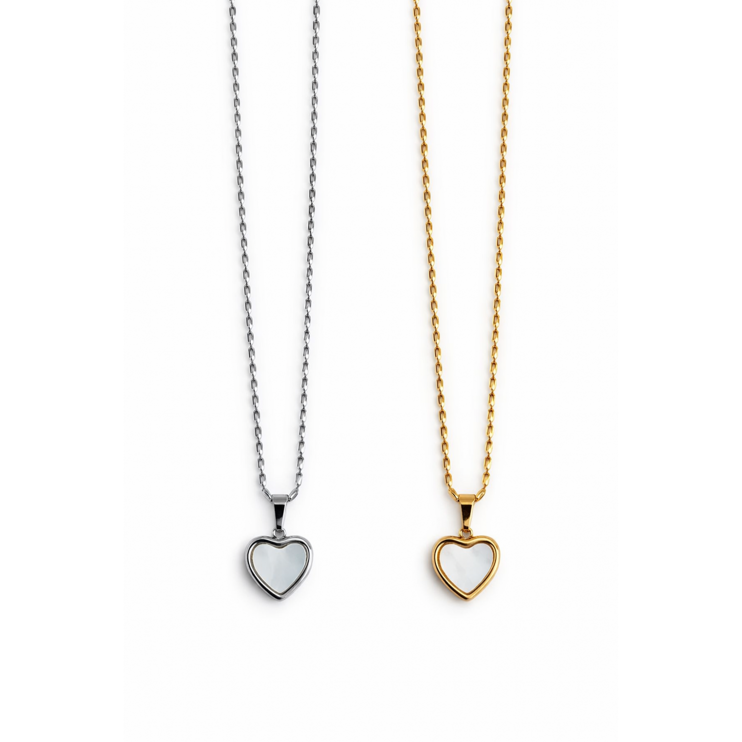 Κολιέ Καρδιά από Ανοξείδωτο Ατσάλι με Λευκό Σμάλτο