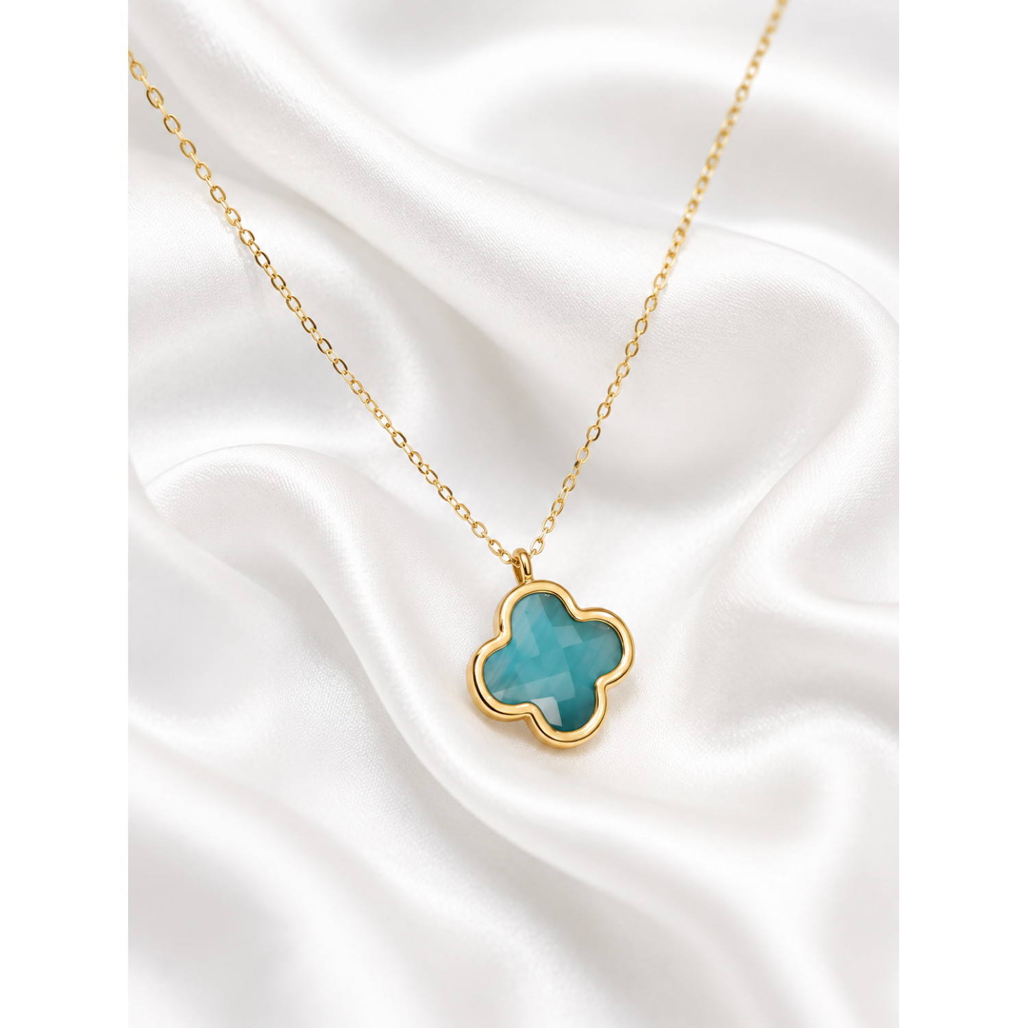 Γυναικείο Κολιέ Clover Turquoise Gold Stainless Steel