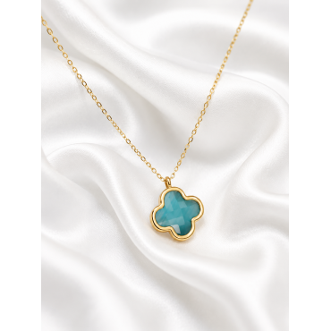 Γυναικείο Κολιέ Clover Turquoise Gold Stainless Steel