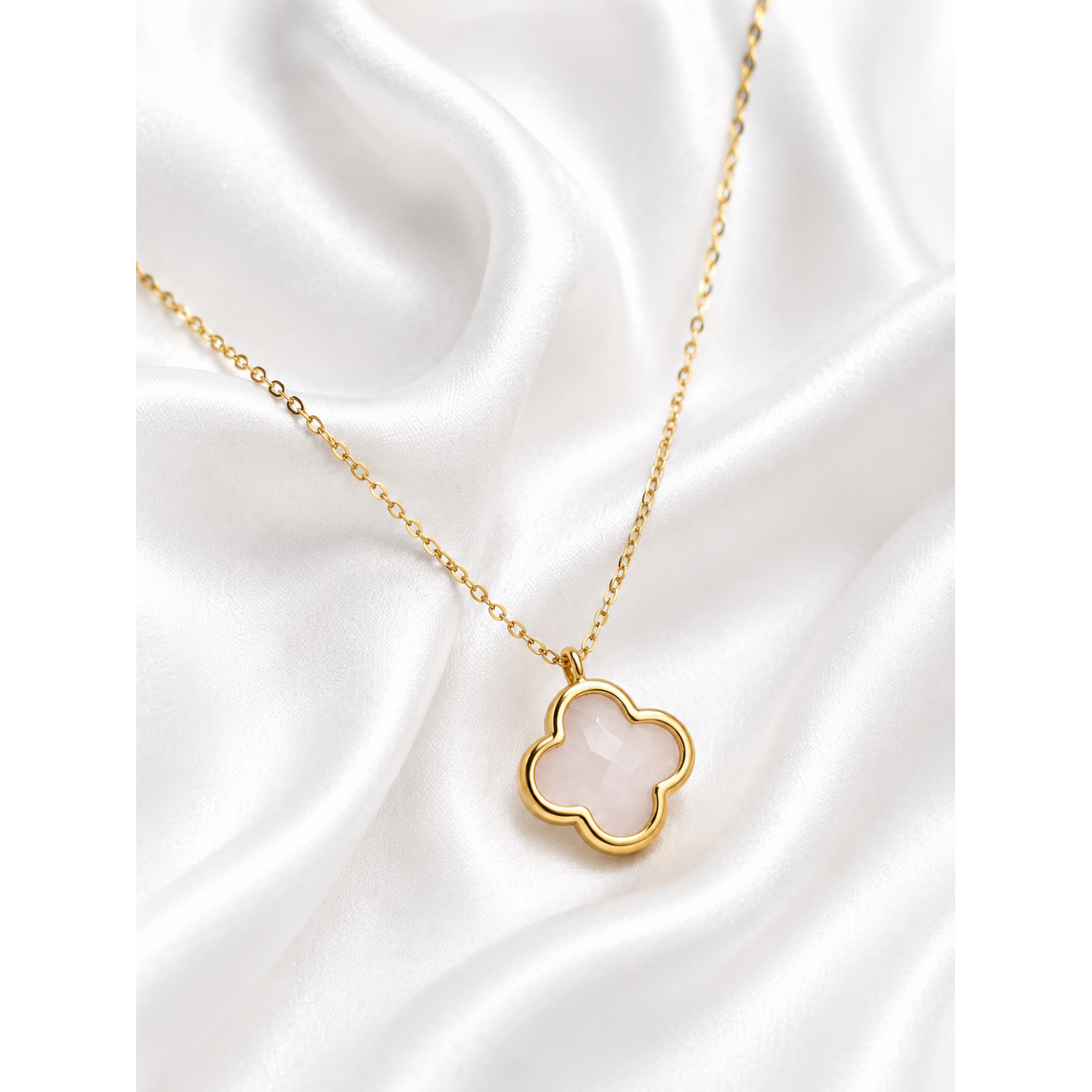 Γυναικείο Κολιέ Clover White Gold Stainless Steel