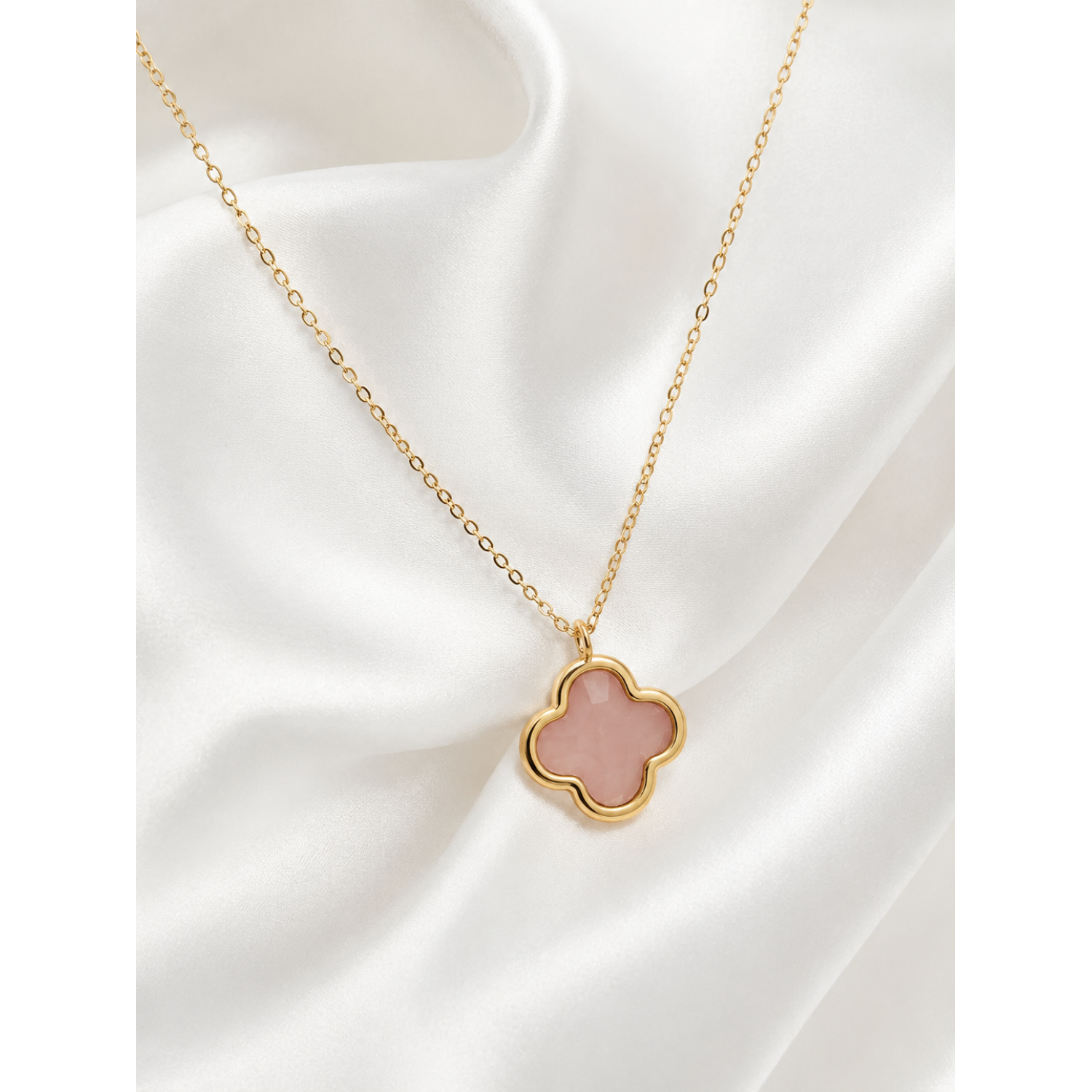 Γυναικείο Κολιέ Clover Pink Gold Stainless Steel