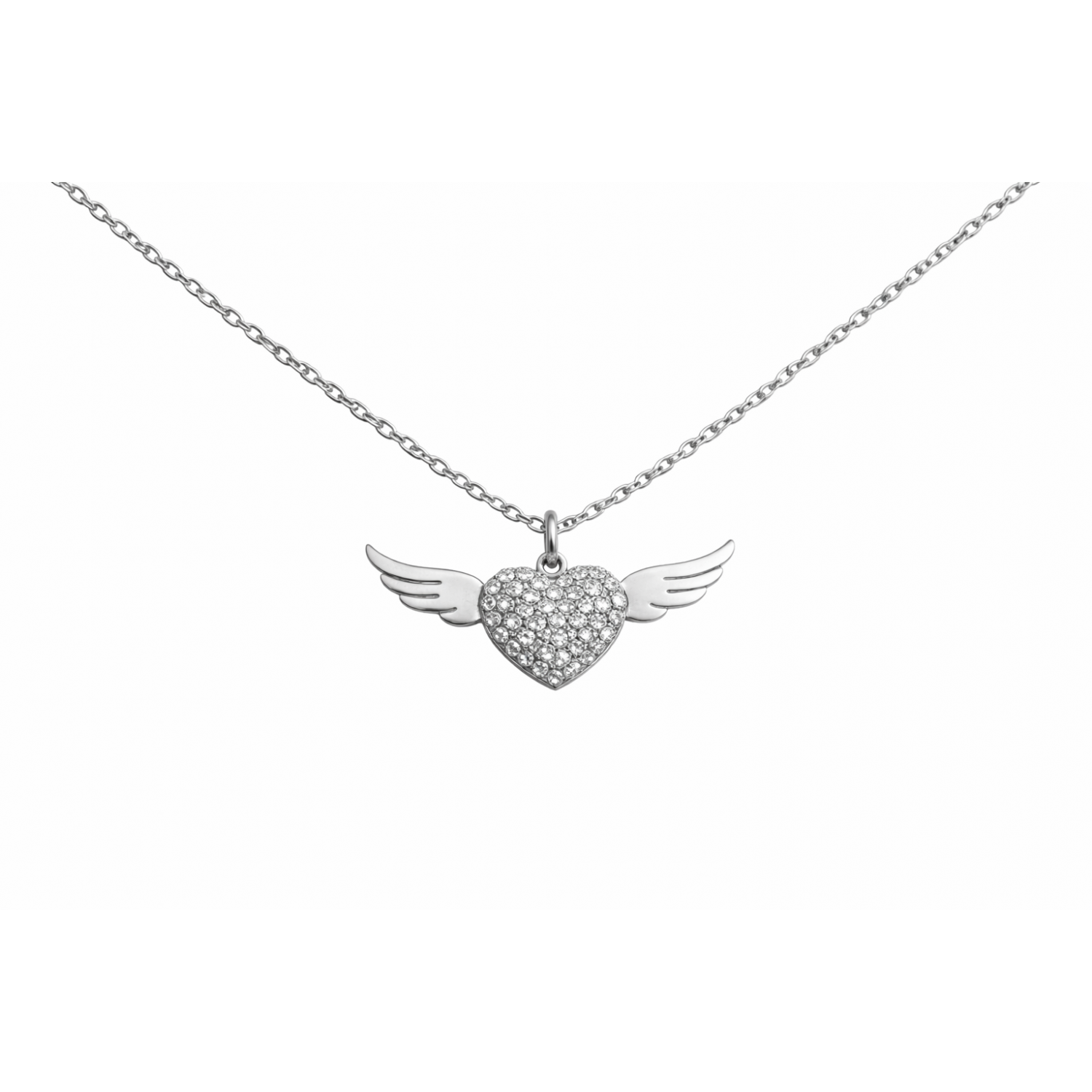 Κολιέ Καρδιά με Φτερά & Λευκές Πέτρες