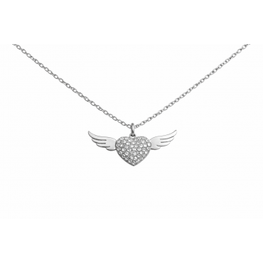 Κολιέ Καρδιά με Φτερά & Λευκές Πέτρες