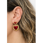 Scarlet Heart – Διπλά Σκουλαρίκια Καρδιά με Κόκκινο Σμάλτο