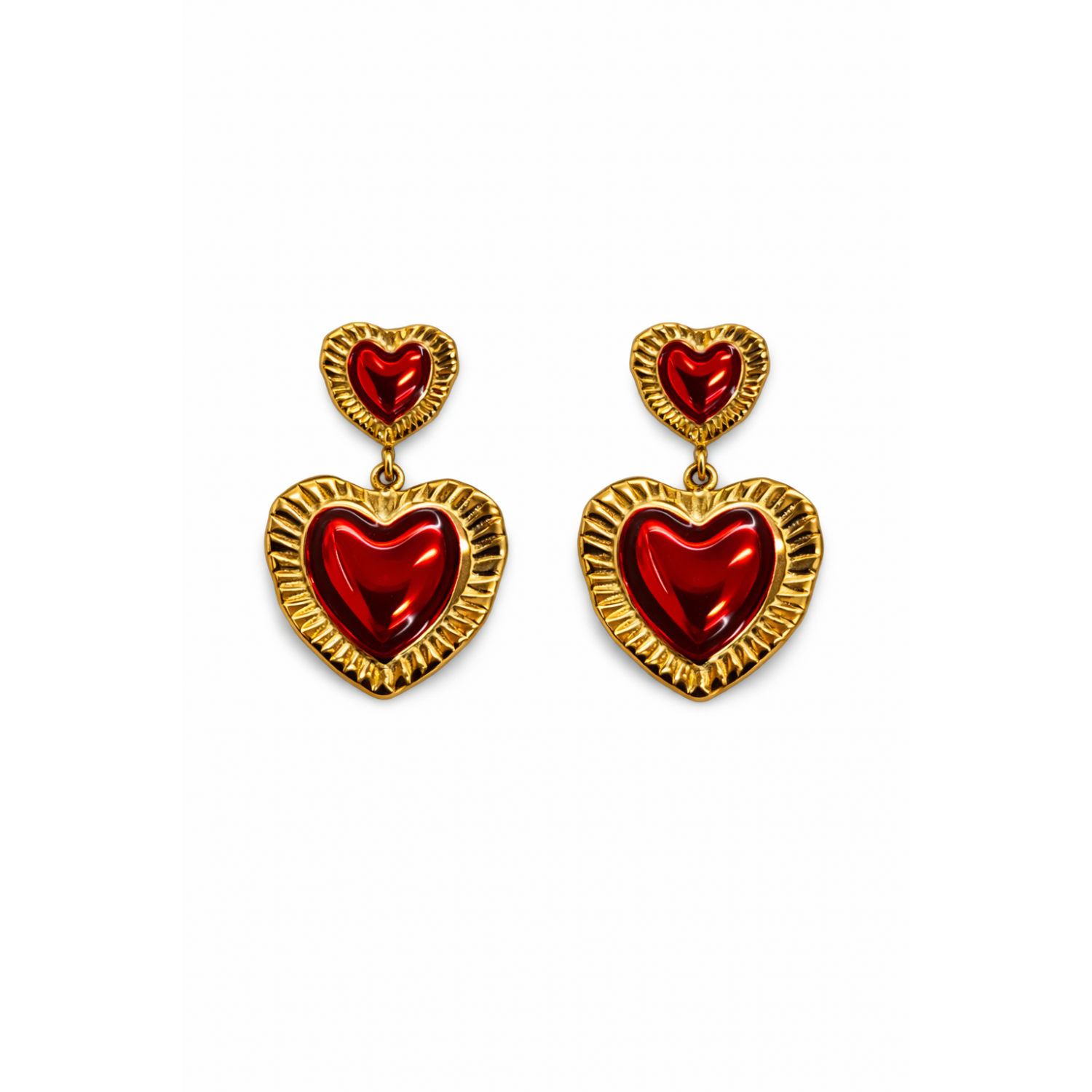 Scarlet Heart – Διπλά Σκουλαρίκια Καρδιά με Κόκκινο Σμάλτο