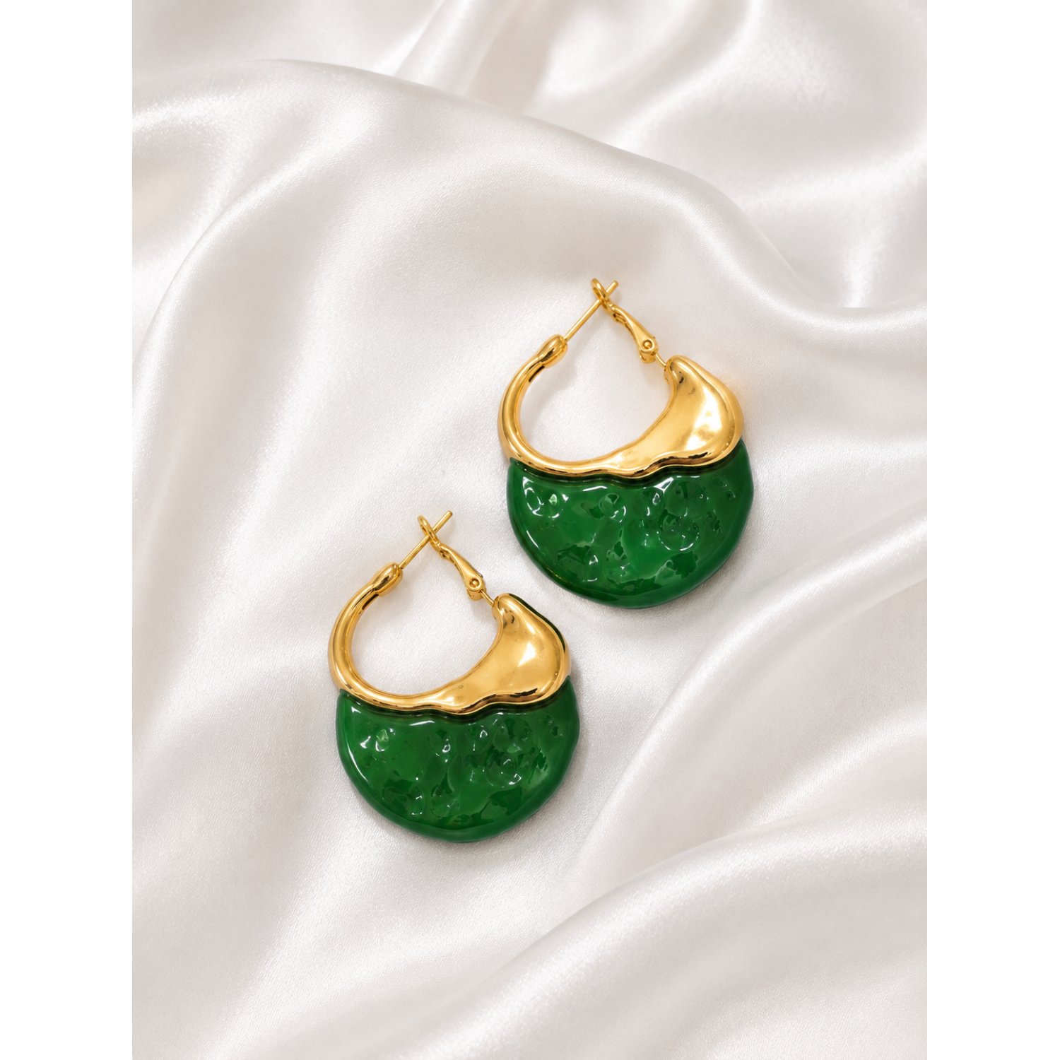 Γυναικεία Σκουλαρίκια Emerald Glow Gold Stainless Steel
