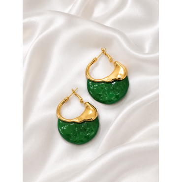 Γυναικεία Σκουλαρίκια Emerald Glow Gold Stainless Steel