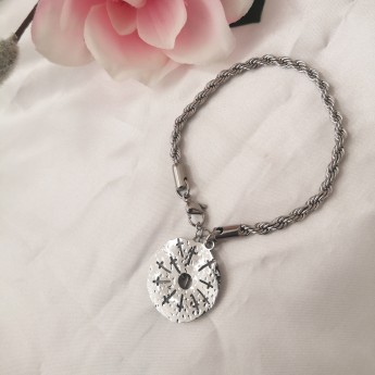 STAINLESS STEEL βραχιόλι αλυσίδα χεριού με ατσάλινο σφυρήλατο  στοιχείο με σταυρούς σε ασημί.