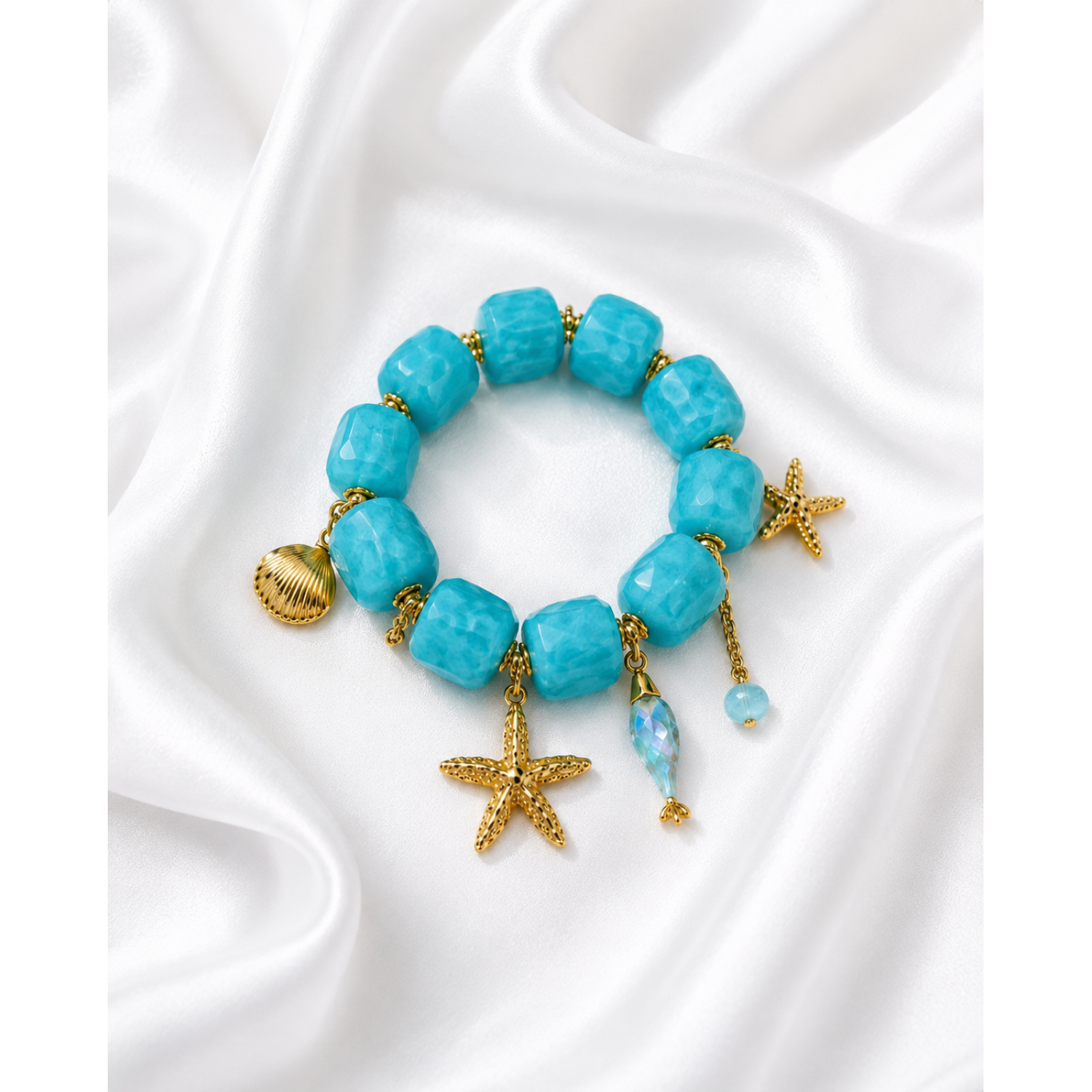 Ocean Charm Βραχιόλι με Τυρκουάζ Χάντρες & Θαλασσινά Στοιχεία