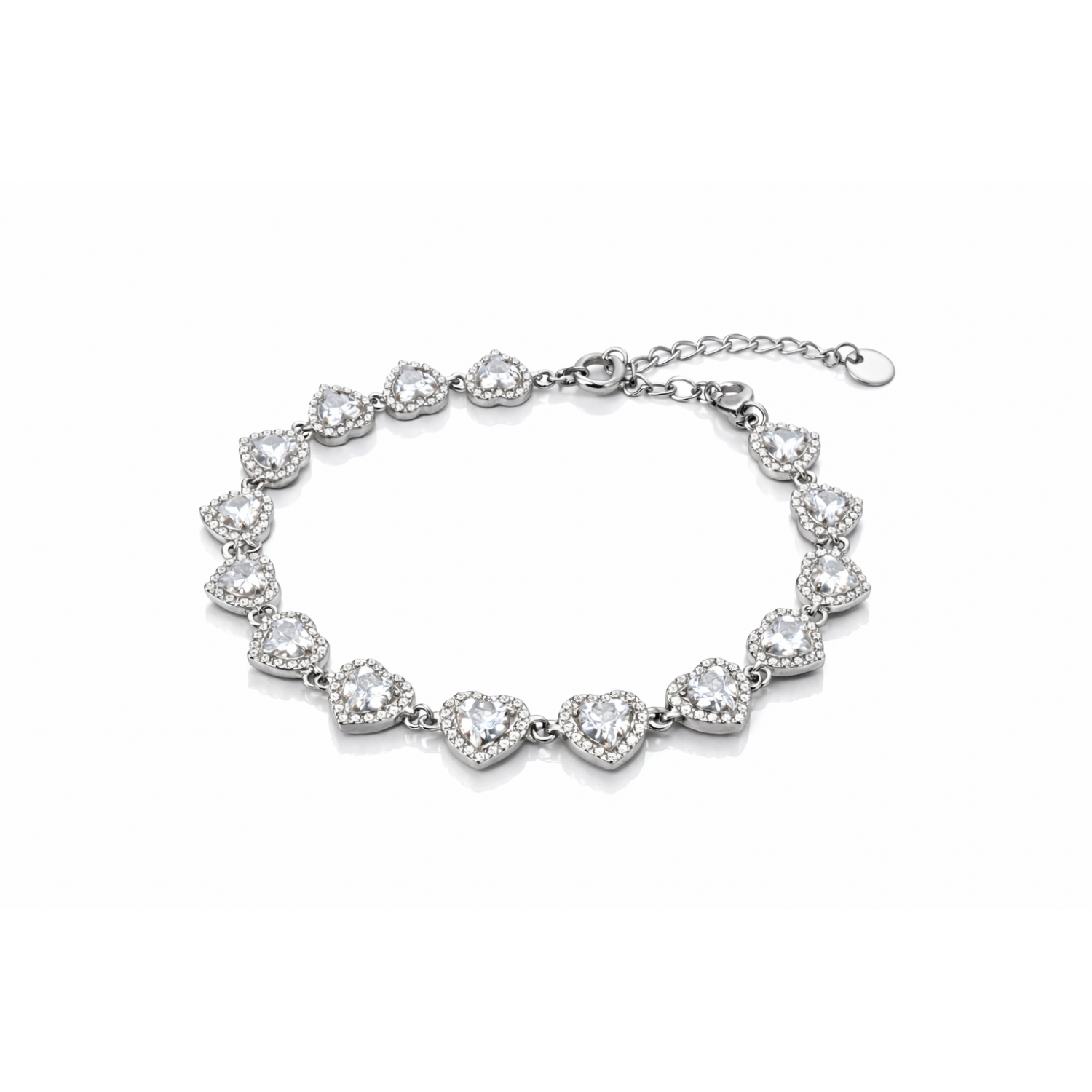 Ασημί Βραχιόλι Καρδιές με Ζιργκόν – Crystal Heart Bracelet