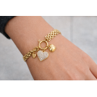 Βραχιόλι Αλυσίδα με Κρεμαστές Καρδιές & Στρας από Ανοξείδωτο Ατσάλι