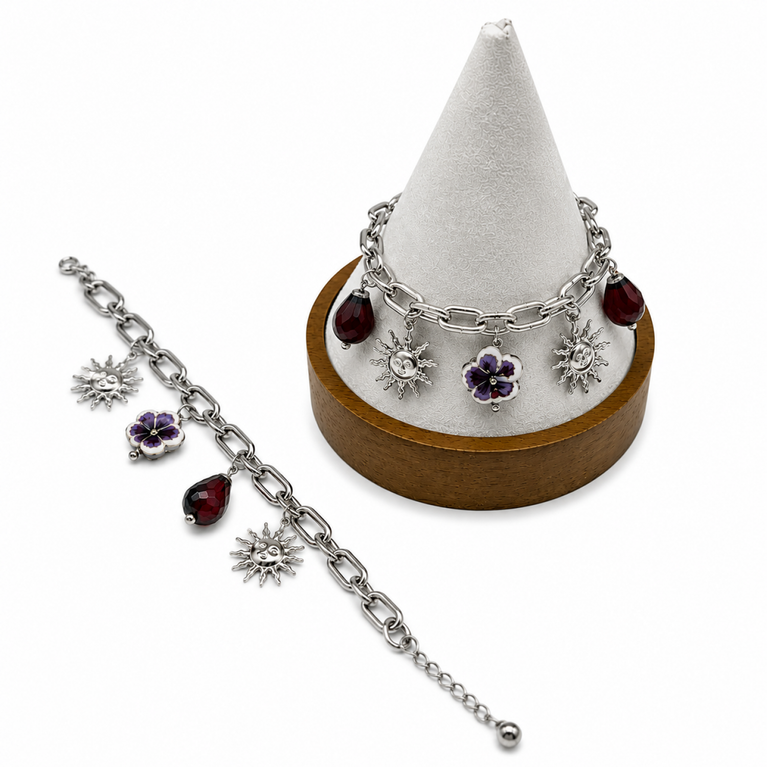 Γυναικείο Βραχιόλι Sun & Flower Charms Silver Stainless Steel