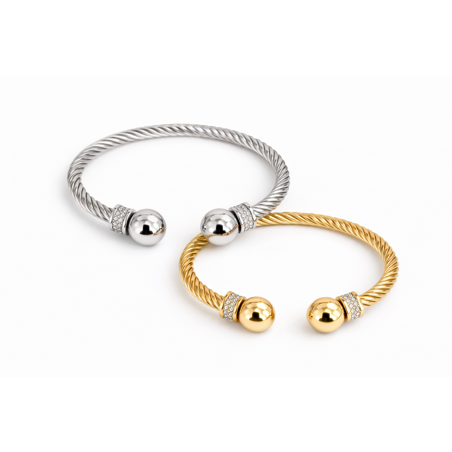 Ατσάλινη Χειροπέδα Cable με Στρας – Ασημί & Χρυσή