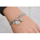 Βραχιόλι Αλυσίδα με Κρεμαστές Καρδιές & Στρας από Ανοξείδωτο Ατσάλι